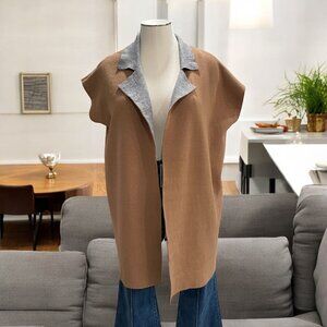 Bobeau Camel Gray Open Front Vest 1X Knit Oversized Lightweight Layering Casual